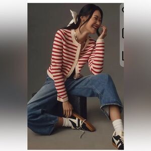 ANTHROPOLOGIE NVLT Striped Sweater Lady Jacket Cardigan